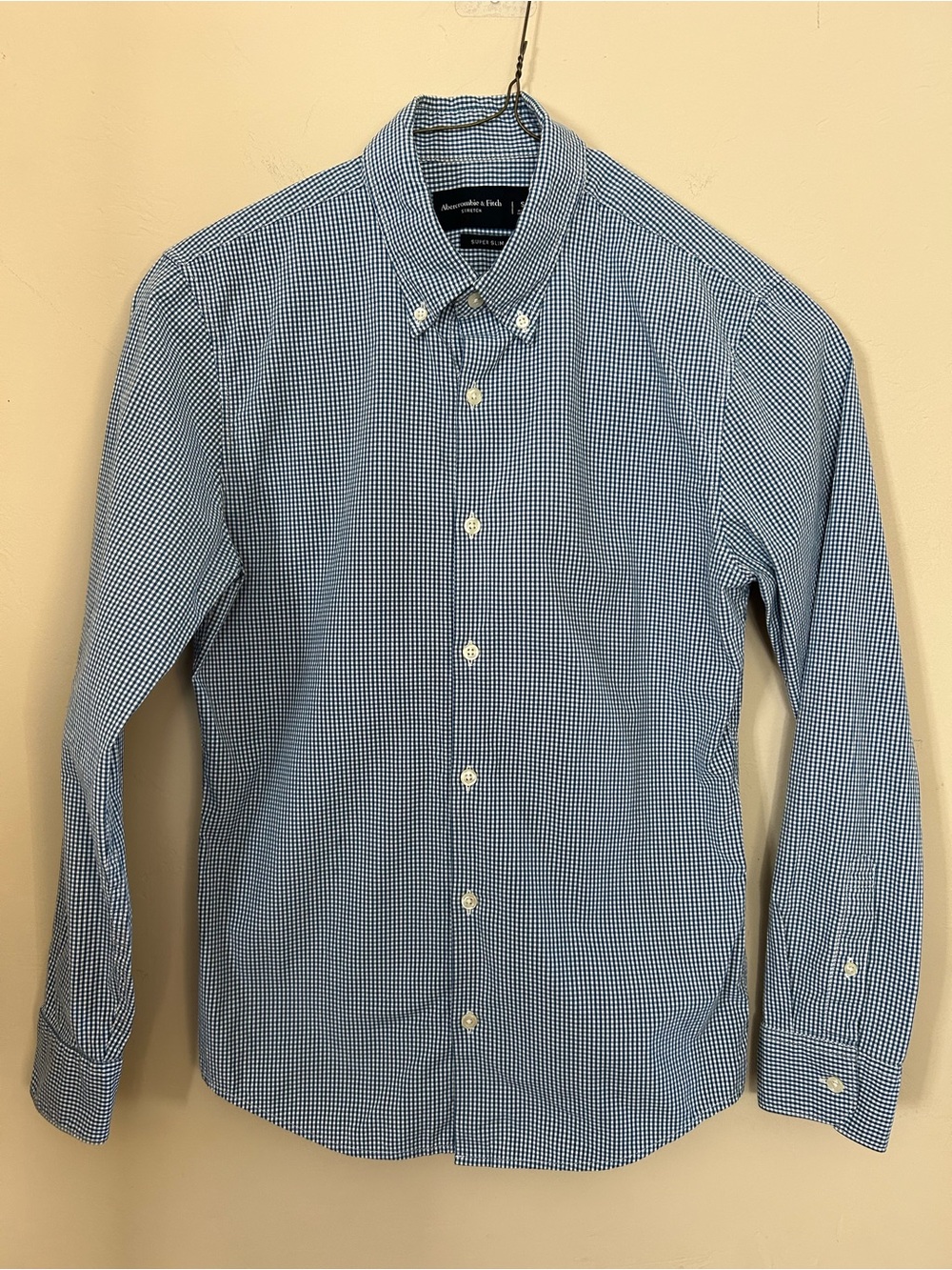 Abercrombie & Fitch Men’s Blue and White Gingham Button-Down Shirt